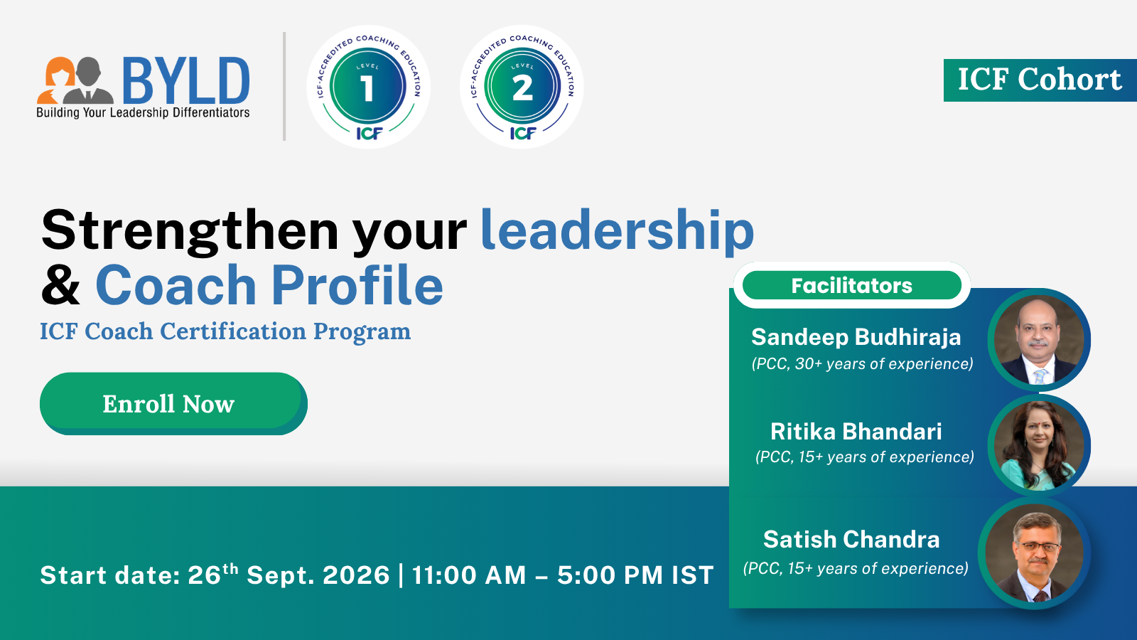 ICF Level 1 Coach Certification Program, starts 26th September 2026, 11:00 AM to 5:00 PM IST